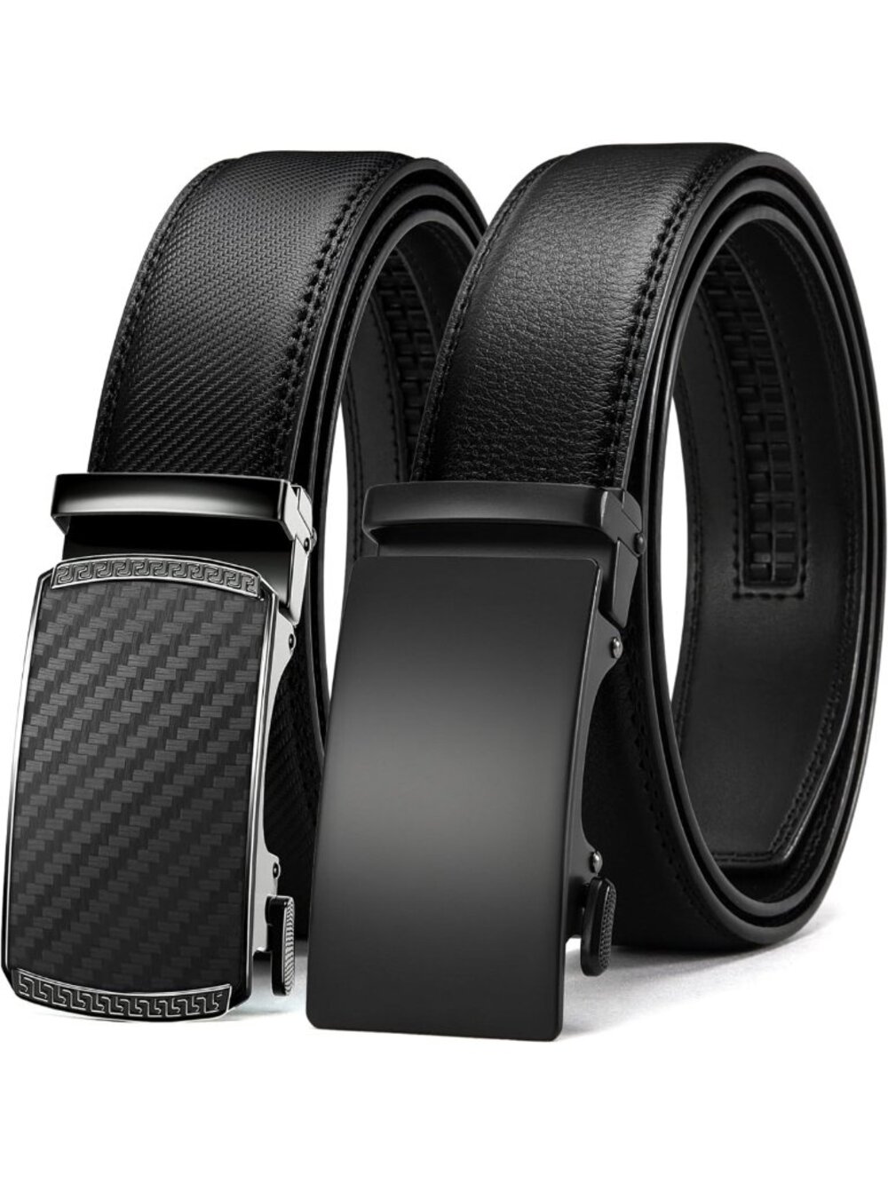 Men's Leather Ratchet Belt 2 Pack - Customizable Fit, Smooth Sliding